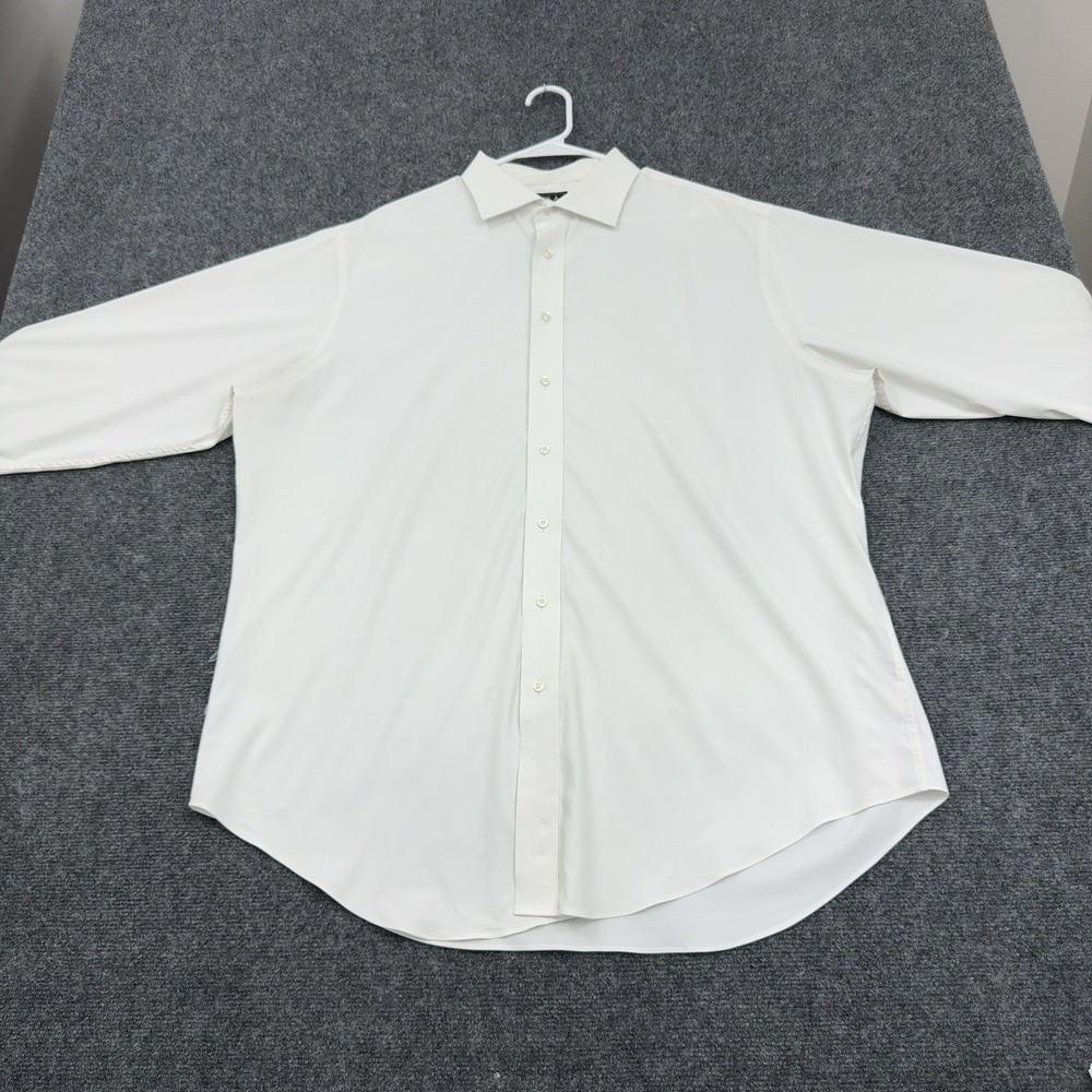 Jos A Bank Button Down Mens 17.5 White Polyester Spandex Tailored Fit Business